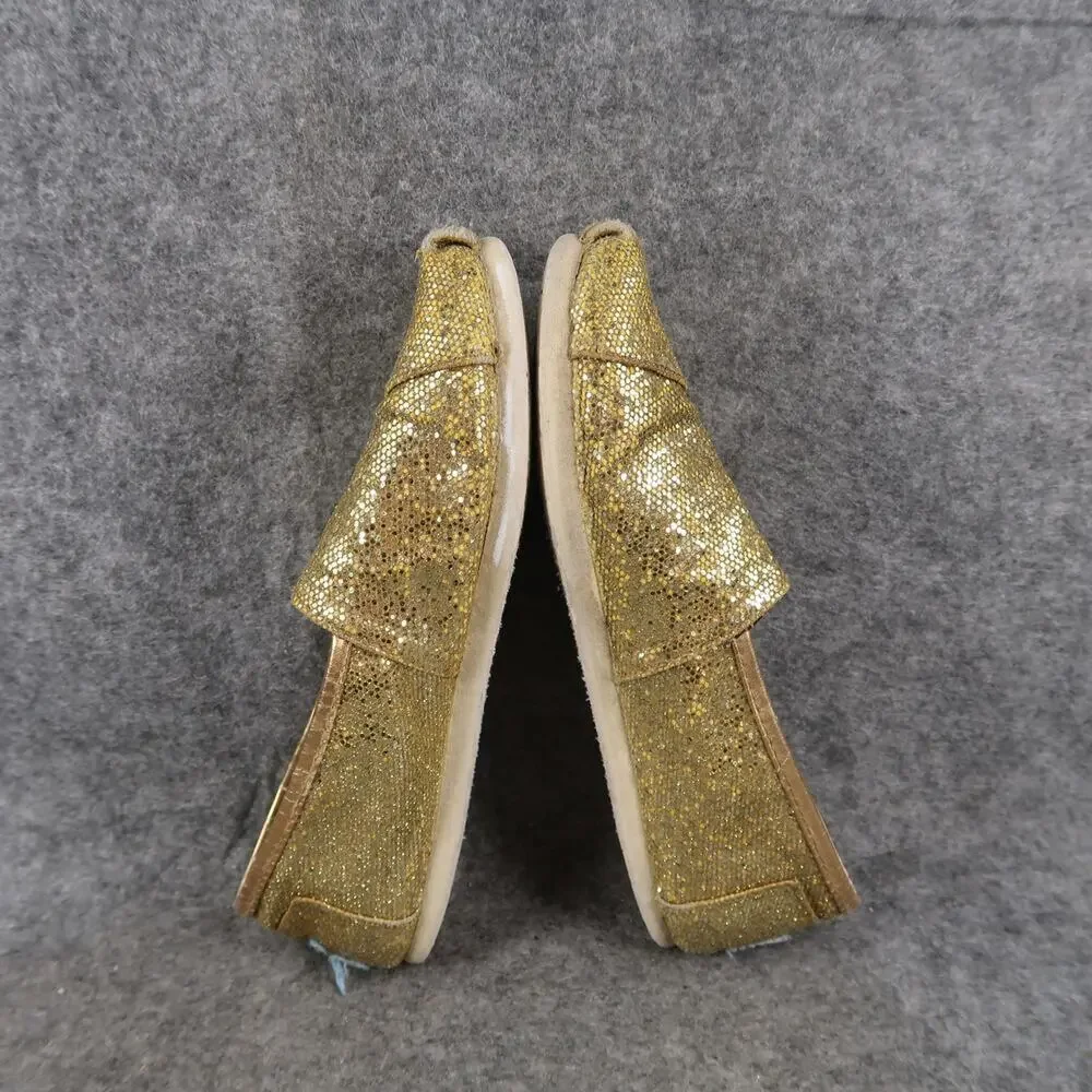 Toms Shoes Kids 1 Slip On Flats Casual Glitter Comfort Gold Metallic Youth Girls